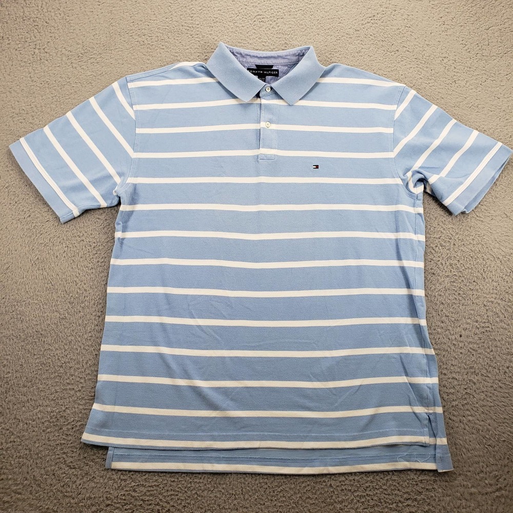Tommy Hilfiger Shirt Mens XXL Blue Striped Short Sleeve Casual Classic Preppy